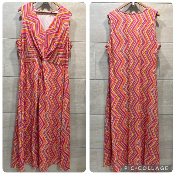 Soft Surroundings Womens Giselli Dress Size 1X Multicolor V Neck Chevron Zigzag - Picture 1 of 9